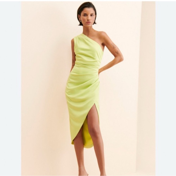 New! Elliatt Cassini Asymmetric Satin Mini Sheath
Dress Chartreuse Lime Sz XS - Picture 2 of 6